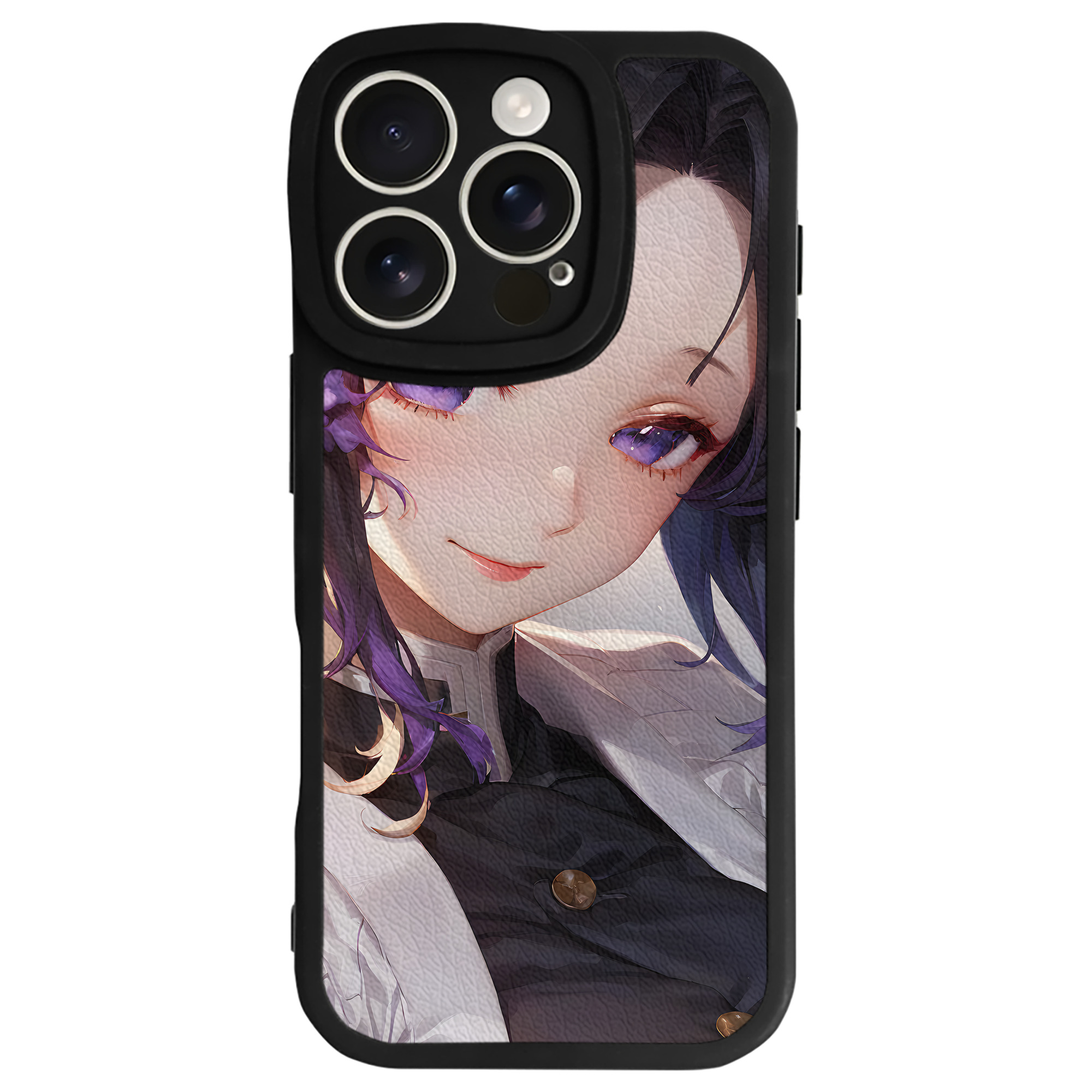 （画像用） 鬼滅の刃（きめつのやいば）蟲柱-胡蝶 しのぶ／こちょう しのぶ Kochou Shinobu 【iPhone 16シリーズ対応】シリコンスマホケース（レザー調） 材質：シリコン